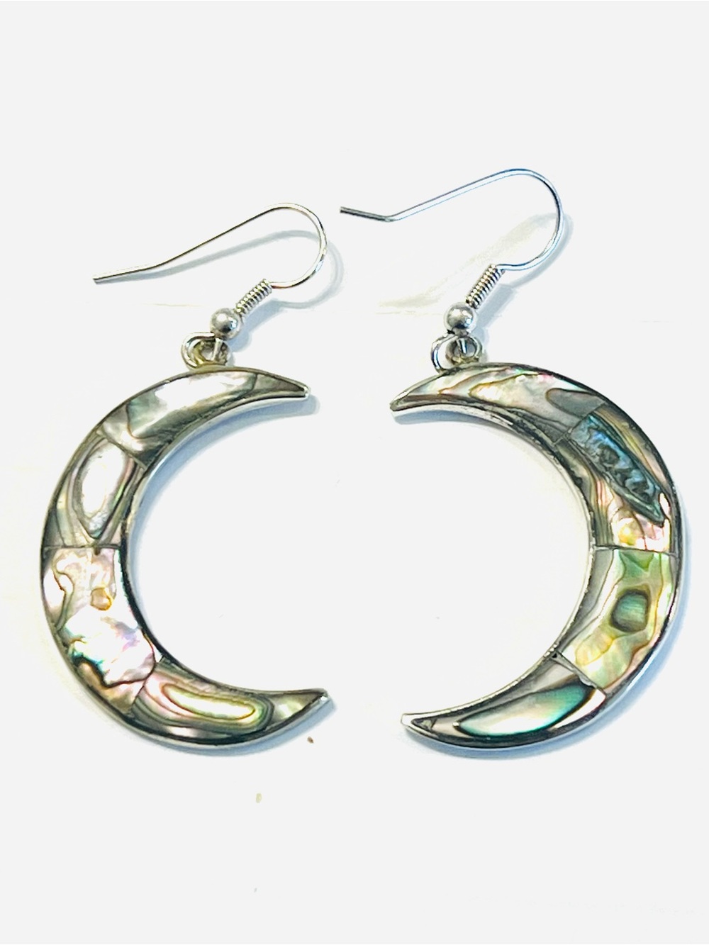Iridescent Mother-of-Pearl Crescent Moon Earrings - Silver Tone